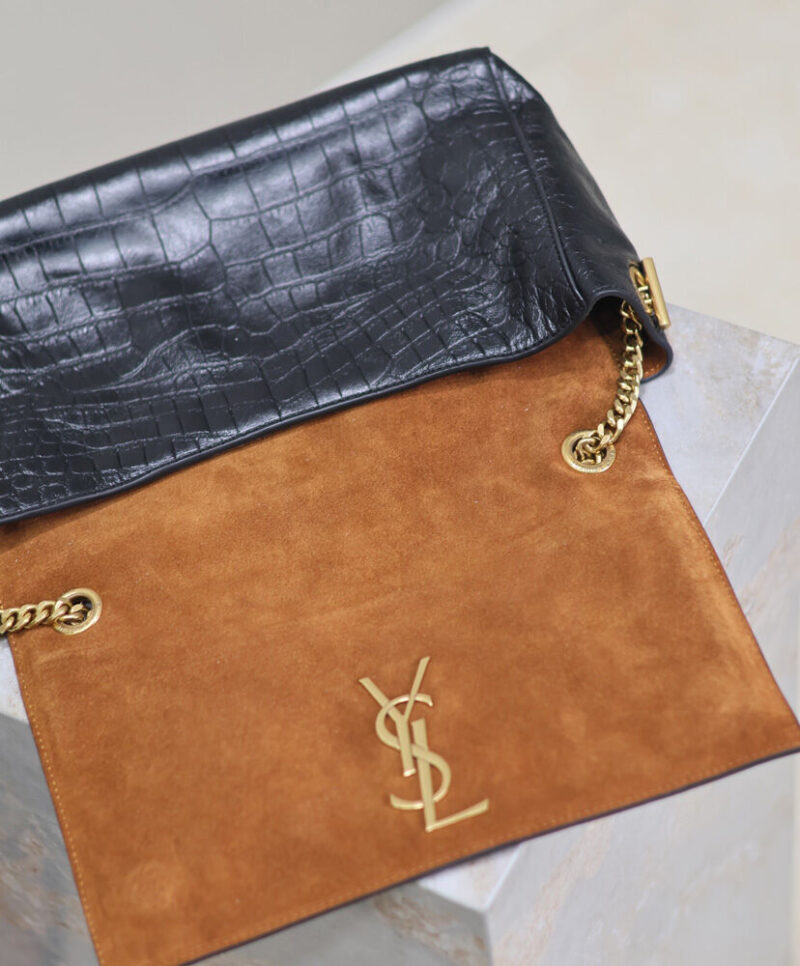 Saint Laurent Reversible Kate Medium In Crocodile-Embossed Leather Black